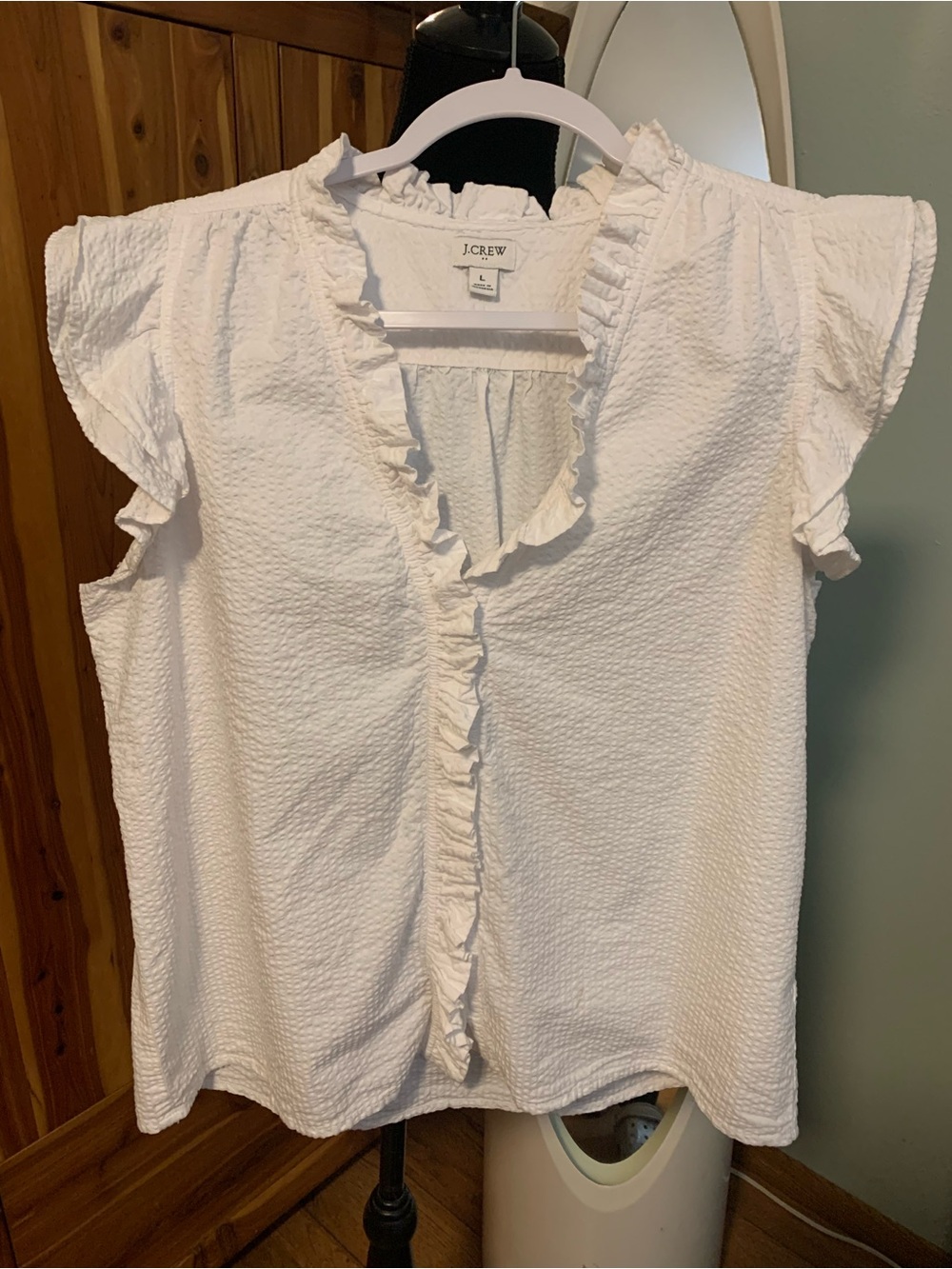 J.Crew White Ruffle Top